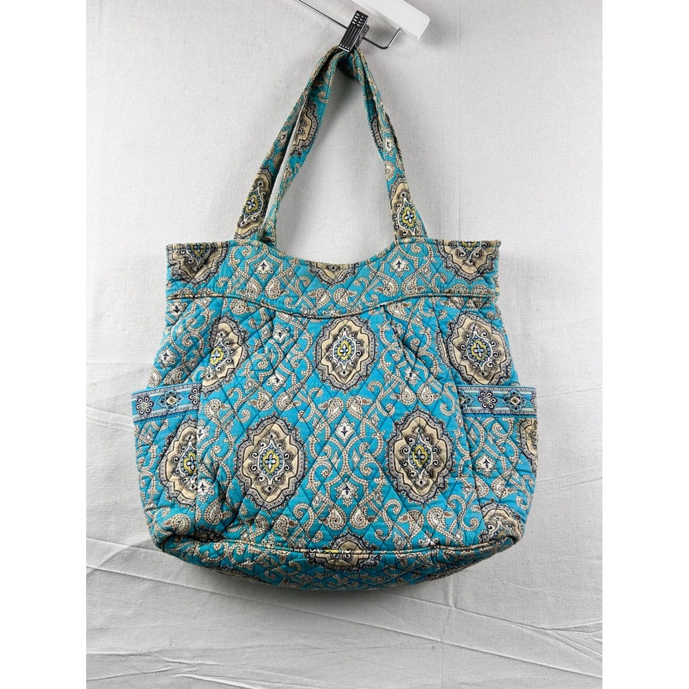 Vera Bradley Capri Blue Quilted Cotton Tote Bag Paisley Medallion Shoulder Bag‎